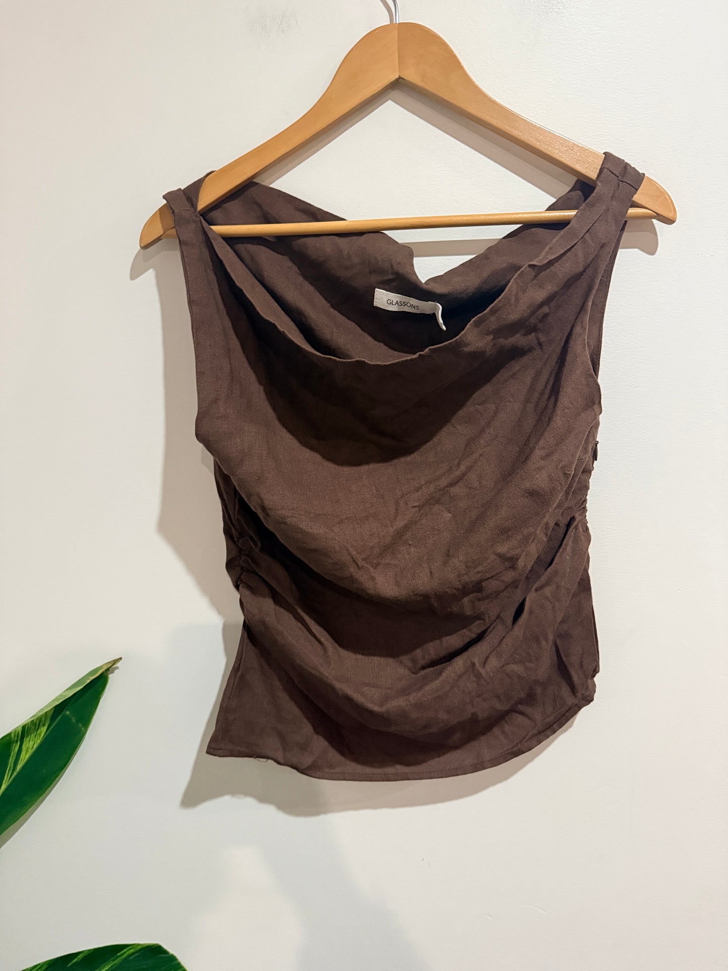 Glassons Coco Loco Linen Blend Ruched Top Size 10