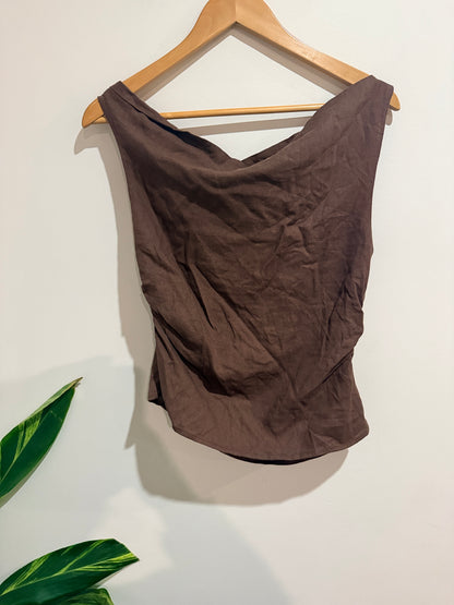Glassons Coco Loco Linen Blend Ruched Top Size 10