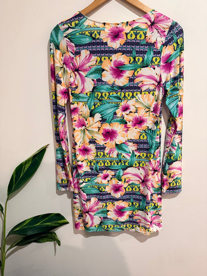 Glamorous Long-sleeved Floral Mini Dress Size L | U/Arm to U/Arm 42cm