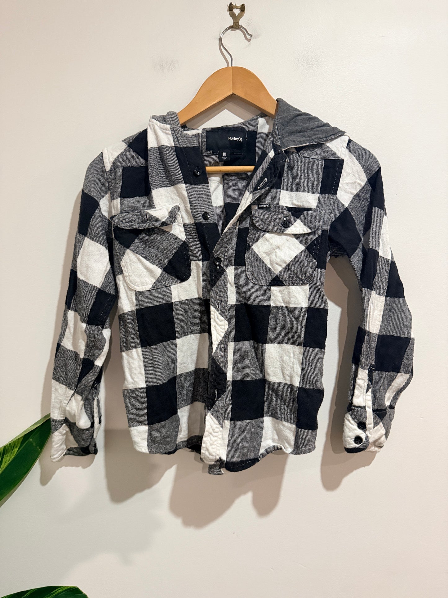 Hurley X Hooded Plaid Pattern Shirt Size 10