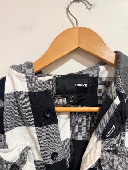 Hurley X Hooded Plaid Pattern Shirt Size 10
