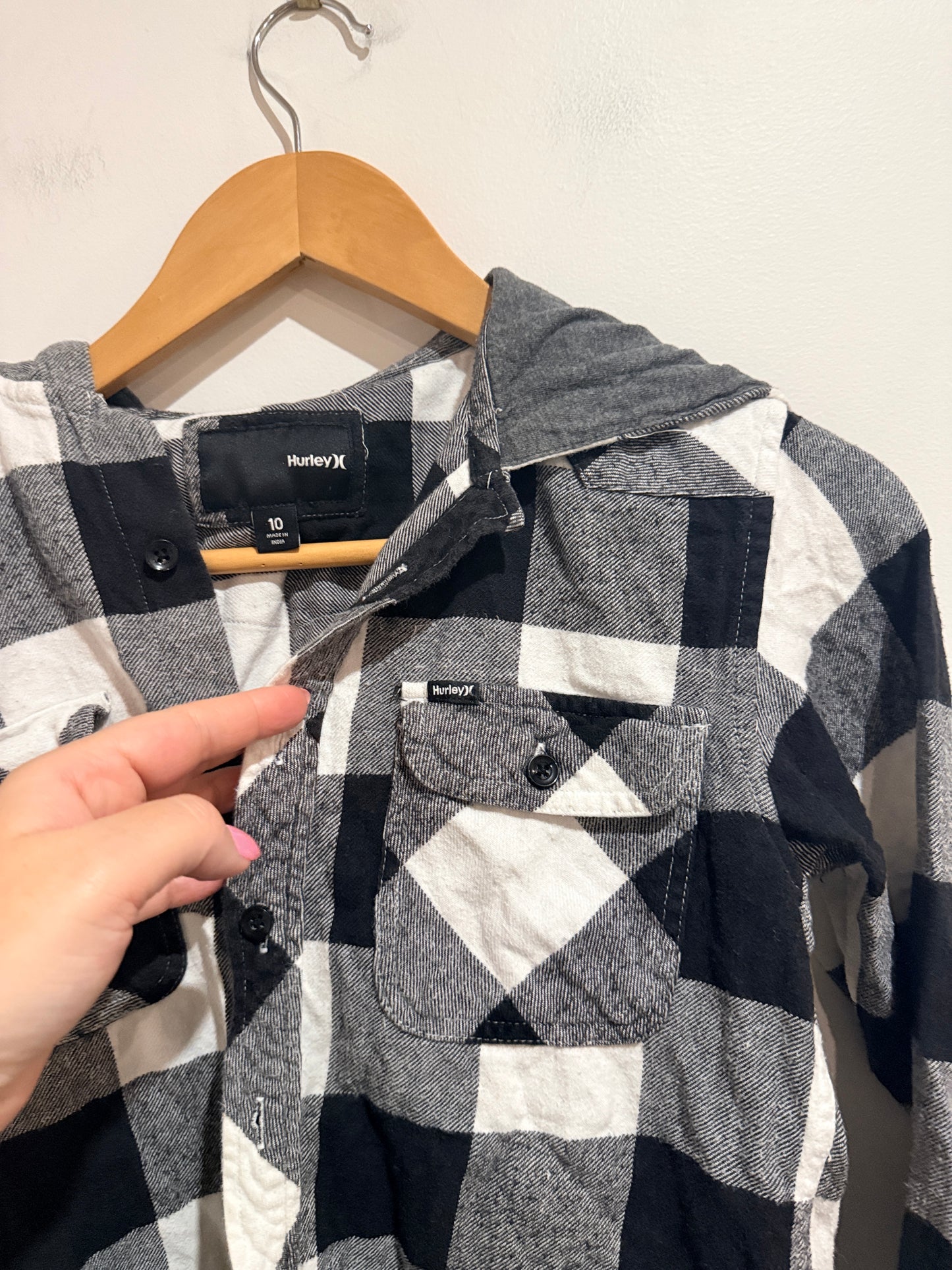 Hurley X Hooded Plaid Pattern Shirt Size 10