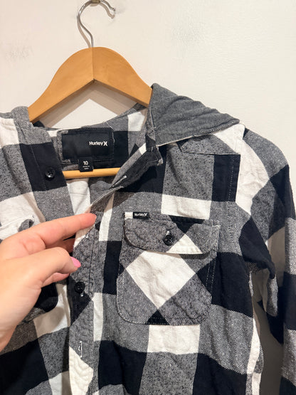 Hurley X Hooded Plaid Pattern Shirt Size 10