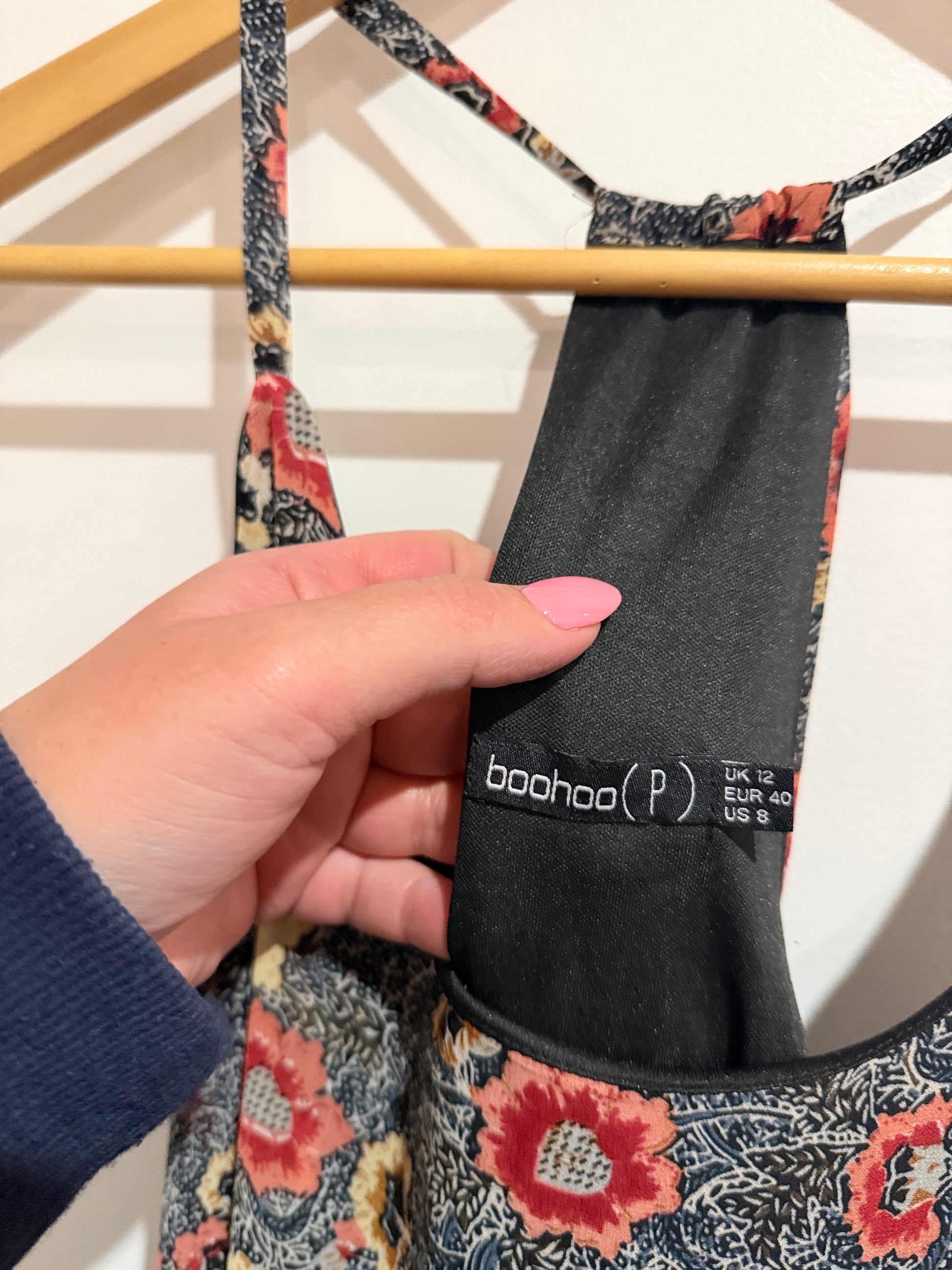 Boohoo Floral Print Hanky Hem Dress Size 12