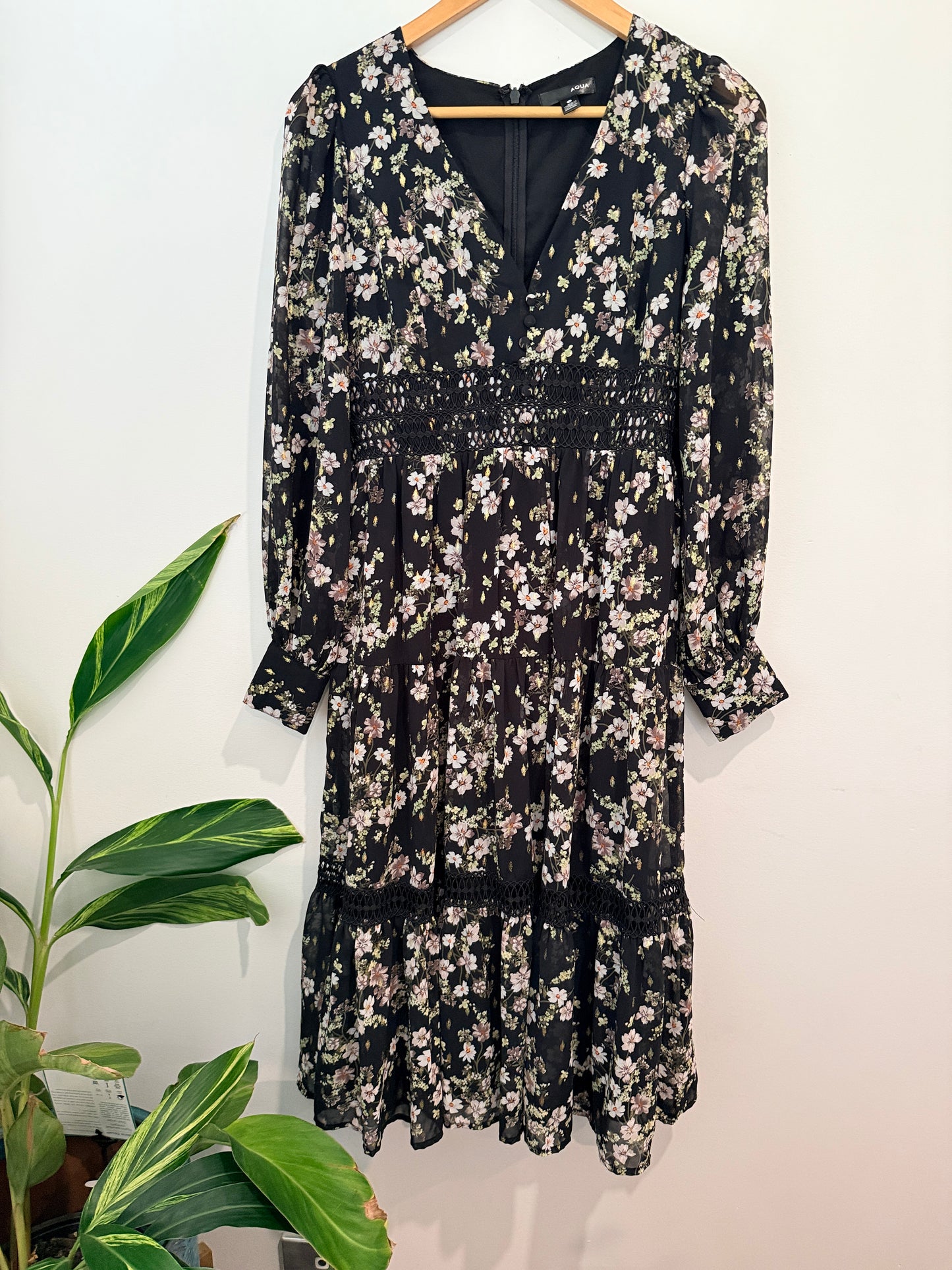 Aqua Floral Midi Dress Size S