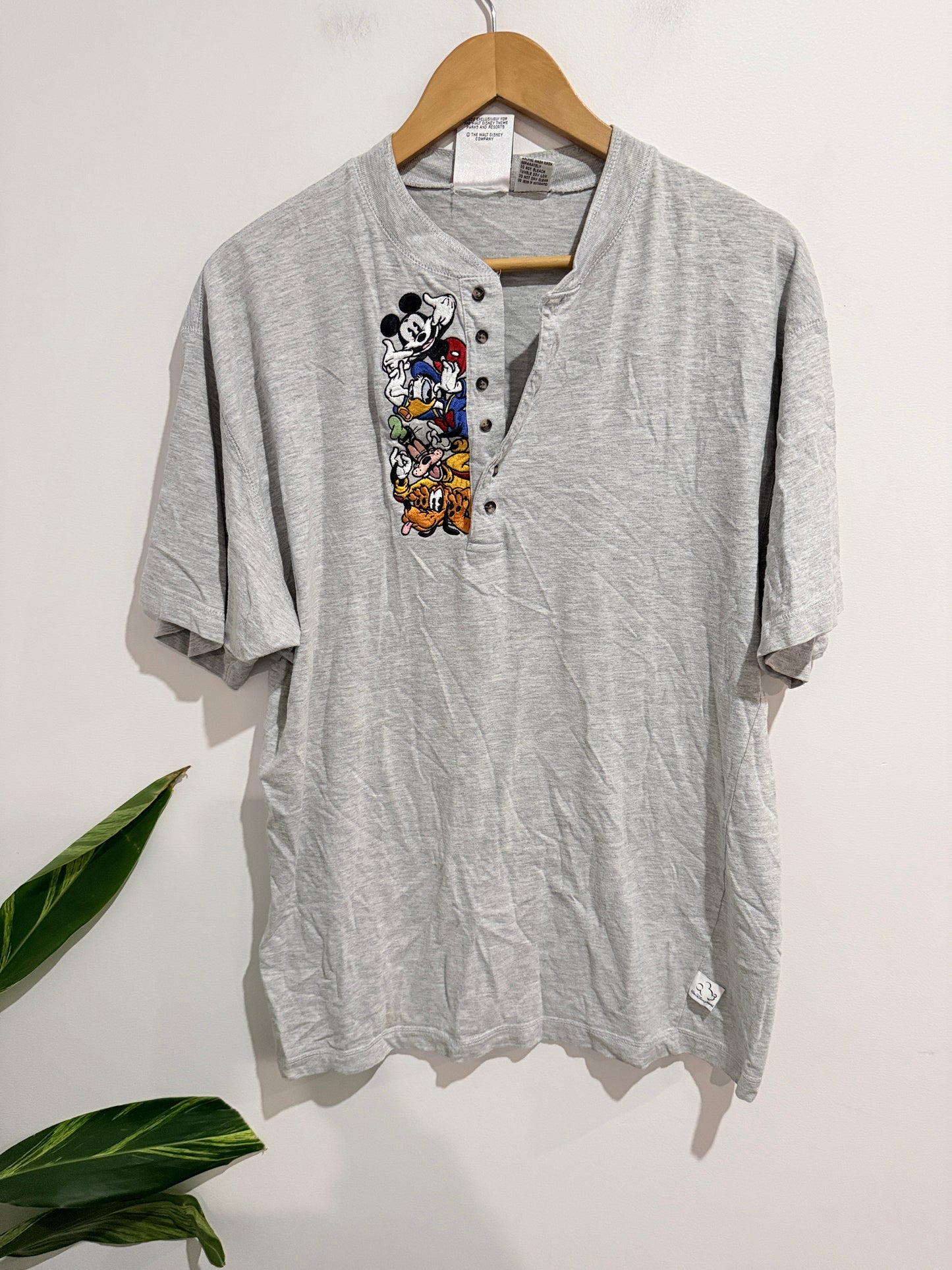 Mickey, Inc Embroidered Henley Shirt Size L