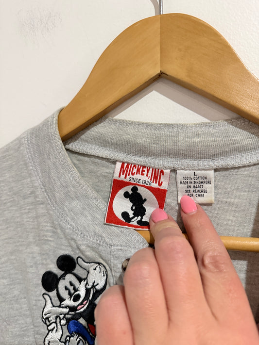 Mickey, Inc Embroidered Henley Shirt Size L