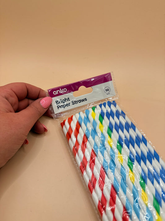 Anko Bright Paper Straws 50 Pack