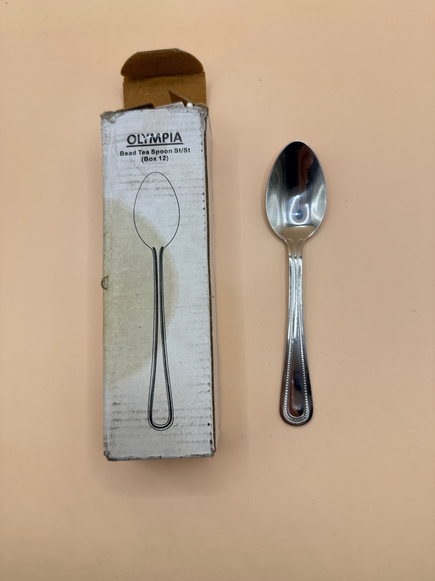 Olympia Bead Tea Spoon Set - Stainless Steel - Box of 12