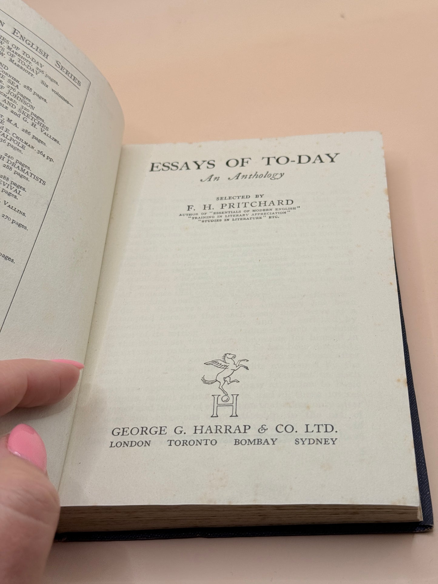 Essays of To-Day: An Anthology by F. H. Pritchard (1940 reprint)