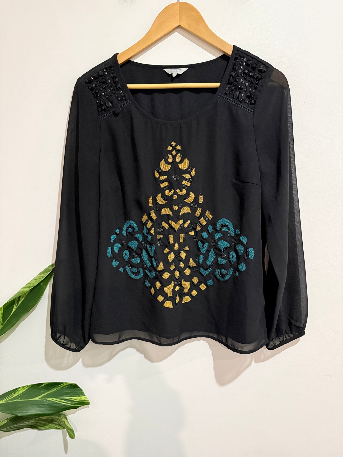 Per Una Long-sleeved Embroidered Top Size 10