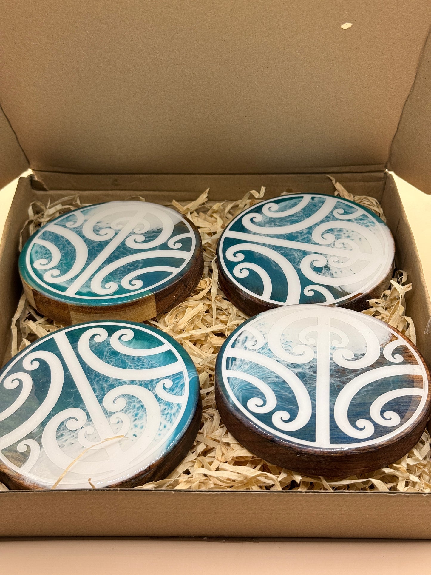Set of 4 Stoney Vibrations Coaster Ocean Koru Design