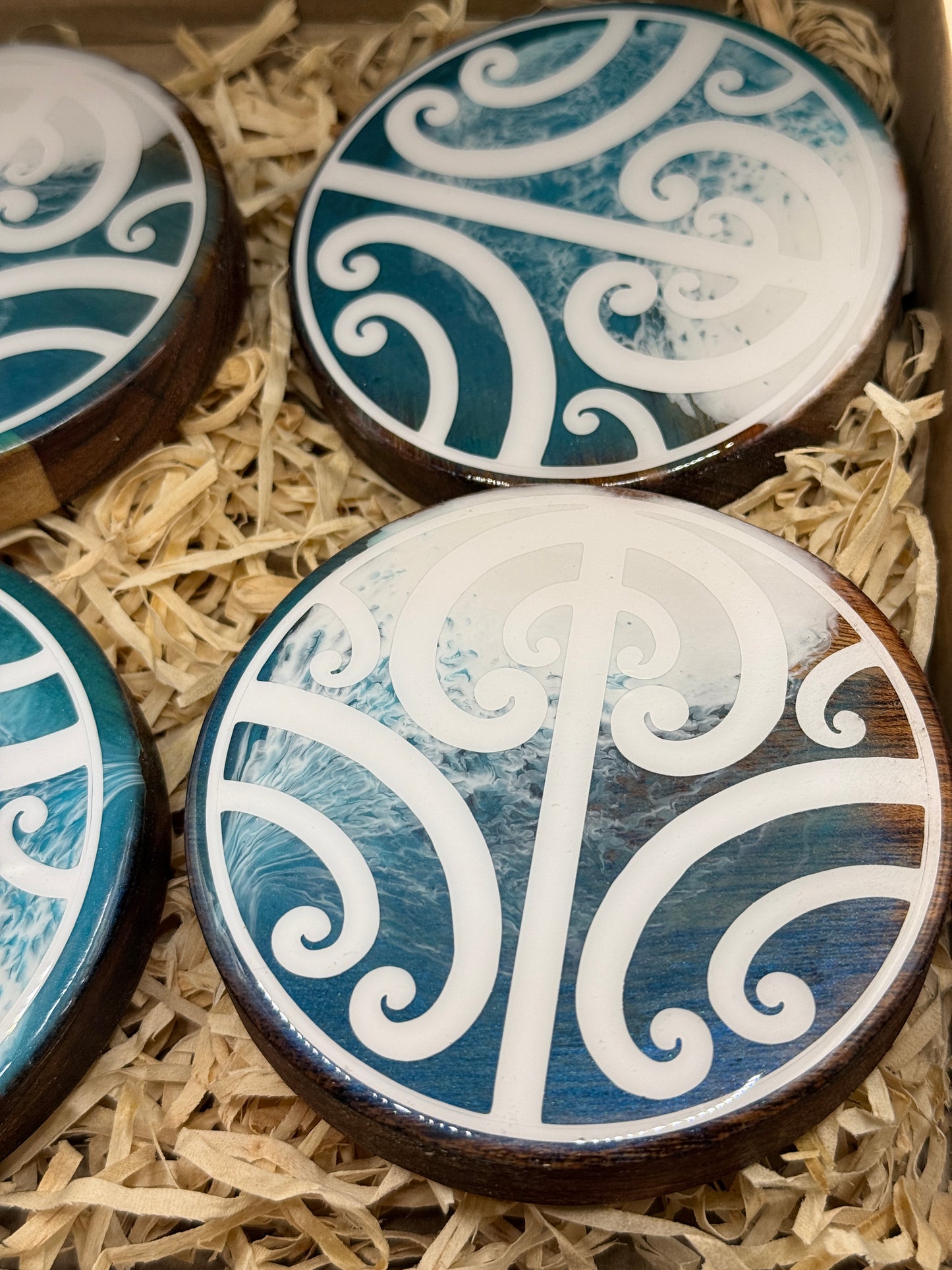 Set of 4 Stoney Vibrations Coaster Ocean Koru Design