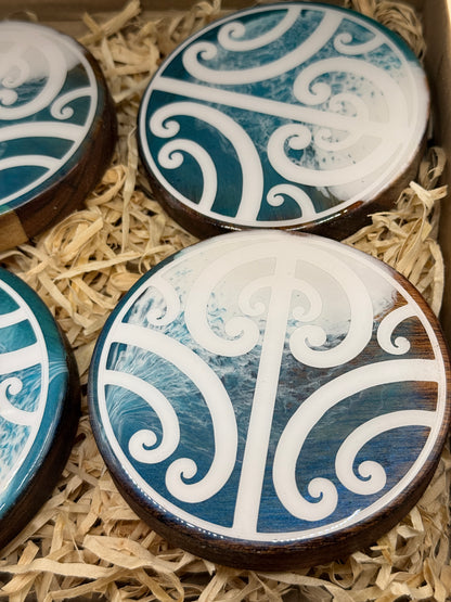 Set of 4 Stoney Vibrations Coaster Ocean Koru Design