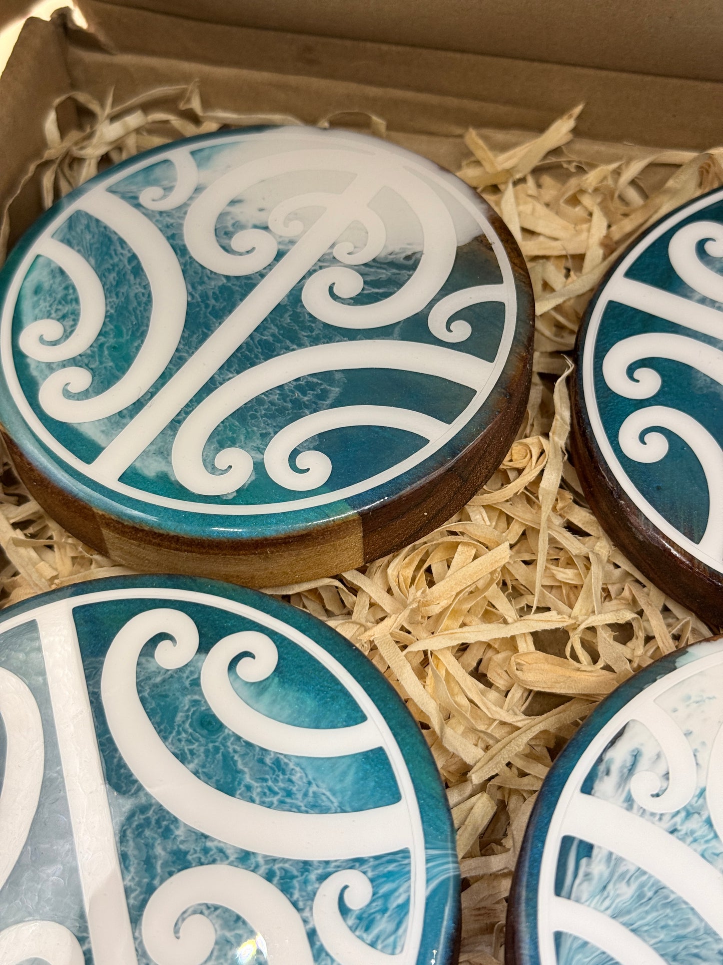 Set of 4 Stoney Vibrations Coaster Ocean Koru Design