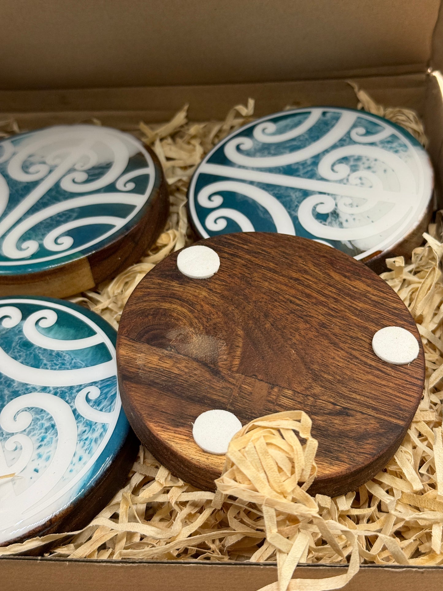 Set of 4 Stoney Vibrations Coaster Ocean Koru Design