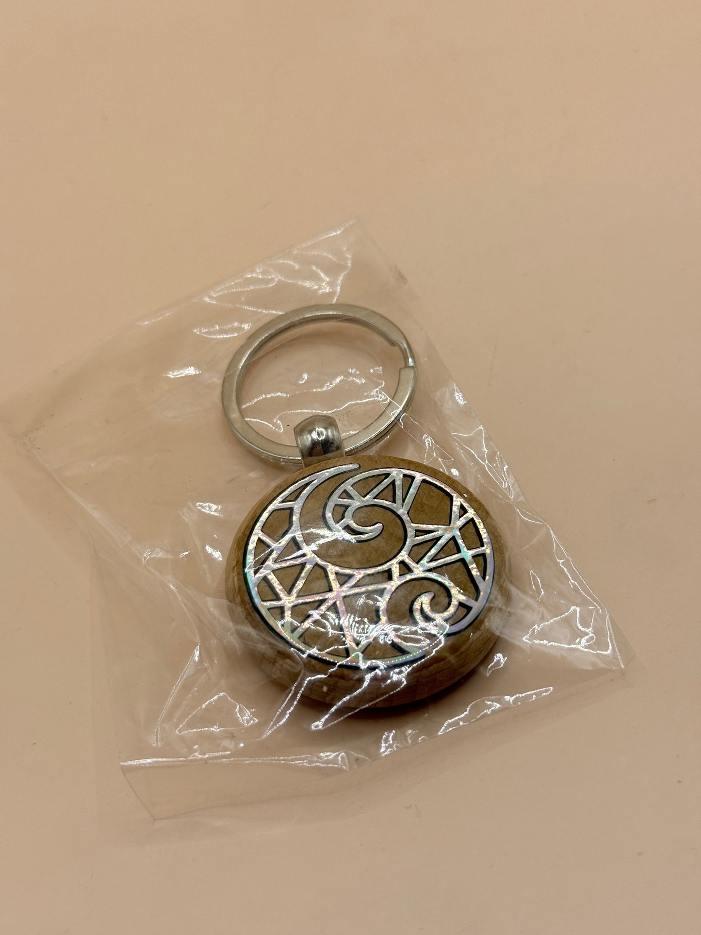 Wooden Koru Keyring – Paua Shell Style Print