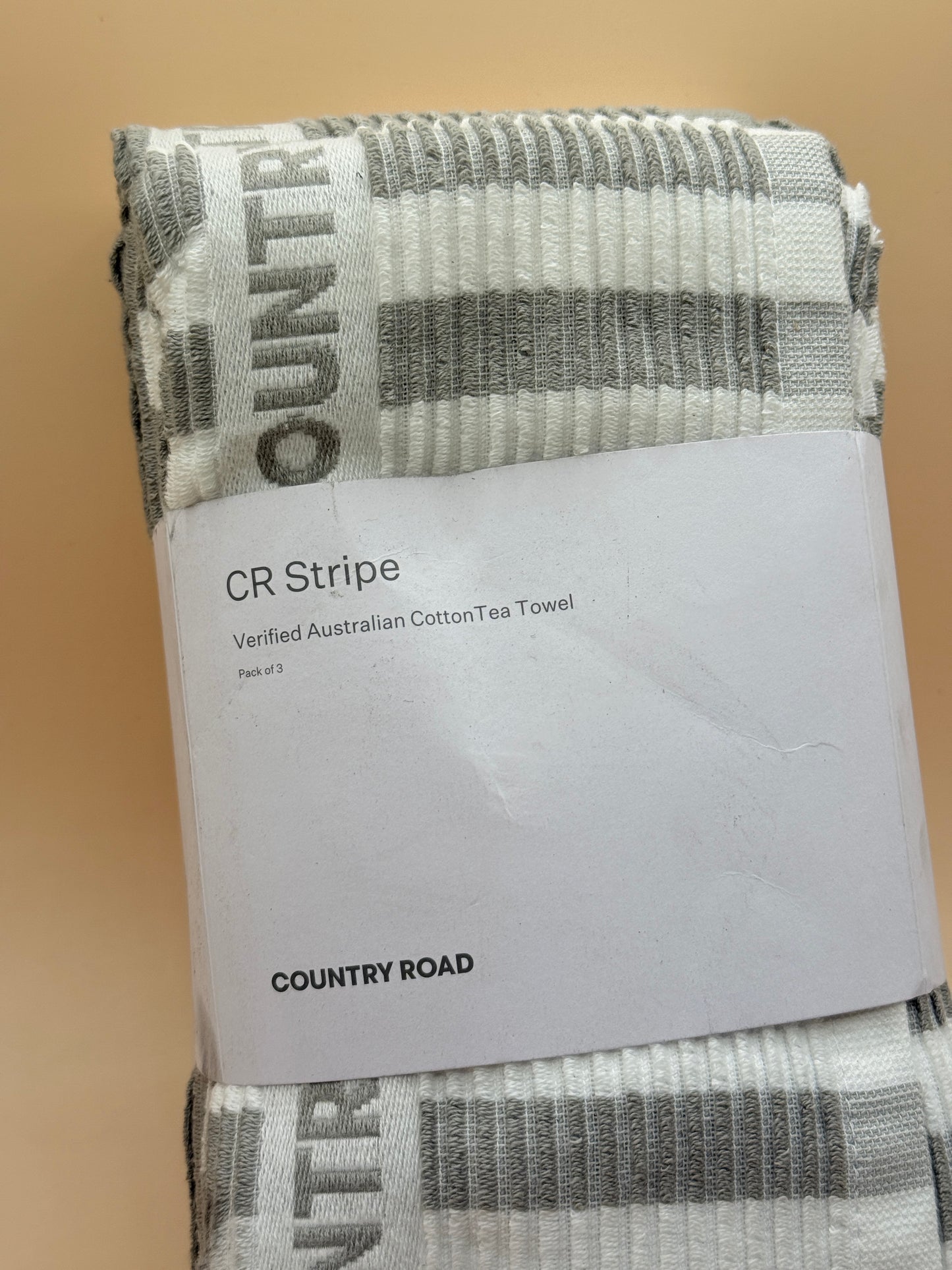 Country Road CR Stripe Tea Towels Pack of 3 – Mid Grey