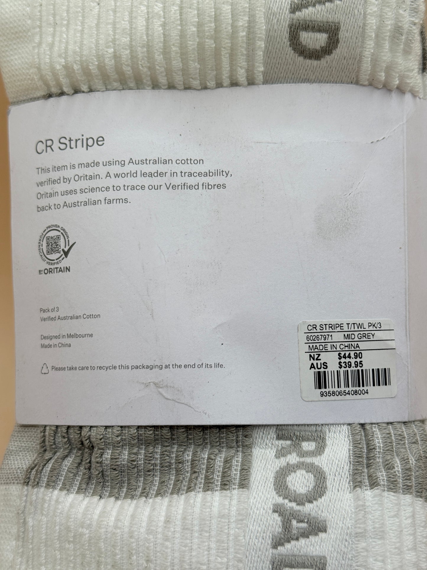 Country Road CR Stripe Tea Towels Pack of 3 – Mid Grey
