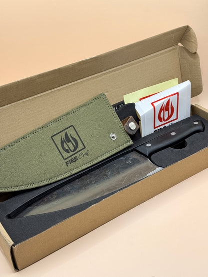FireChef Handmade Full Tang Carbon Steel Chef's Knife with Canvas Sheath