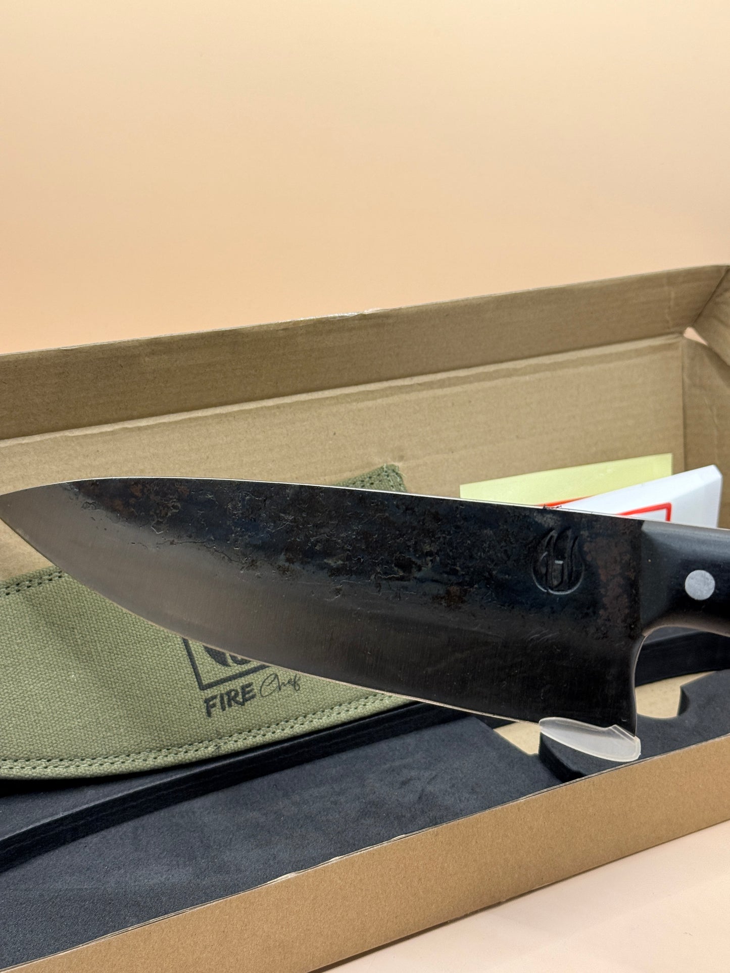 FireChef Handmade Full Tang Carbon Steel Chef's Knife with Canvas Sheath