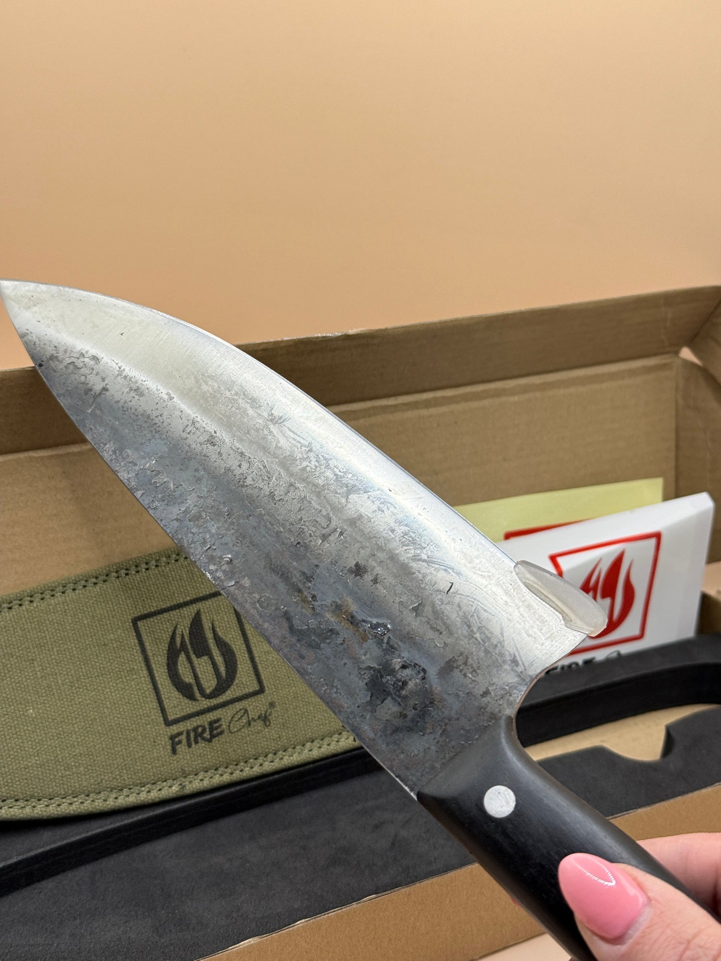 FireChef Handmade Full Tang Carbon Steel Chef's Knife with Canvas Sheath