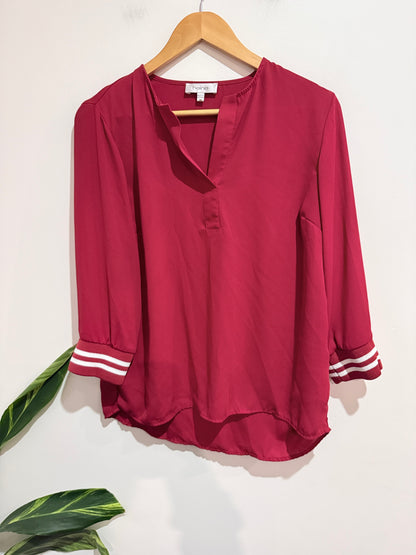 Heine V-neck 3/4-length Cuffed Shirt Size 38 | U/Arm to U/Arm 52cm