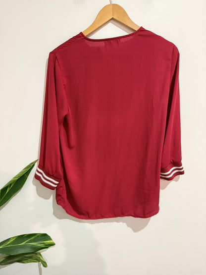 Heine V-neck 3/4-length Cuffed Shirt Size 38 | U/Arm to U/Arm 52cm