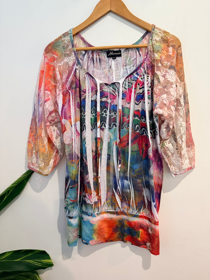 Mesmerise Multicolor Sheer Tunic Top Size S
