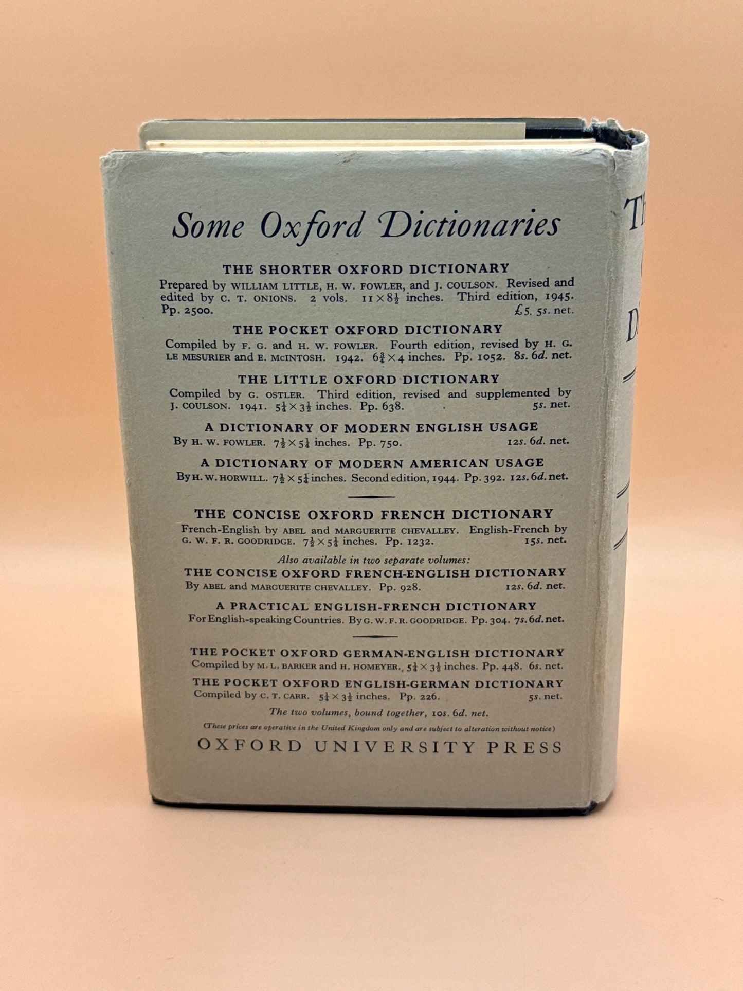 Vintage The Concise Oxford Dictionary 4th Edition 1954