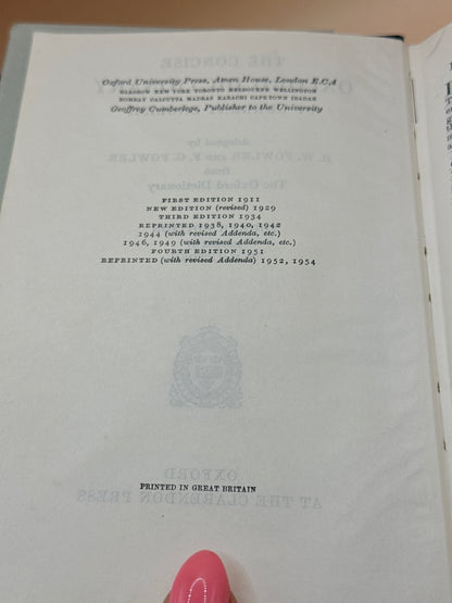 Vintage The Concise Oxford Dictionary 4th Edition 1954