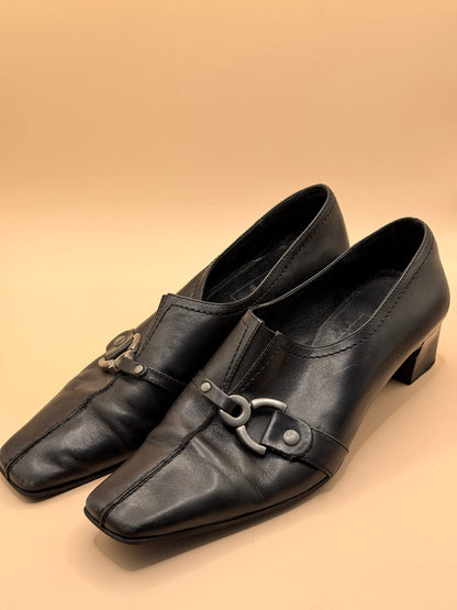 Gino Ventori Black Leather Low Heel Shoes Size 38