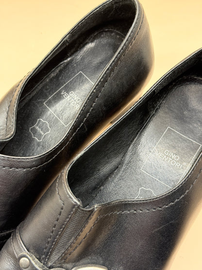 Gino Ventori Black Leather Low Heel Shoes Size 38