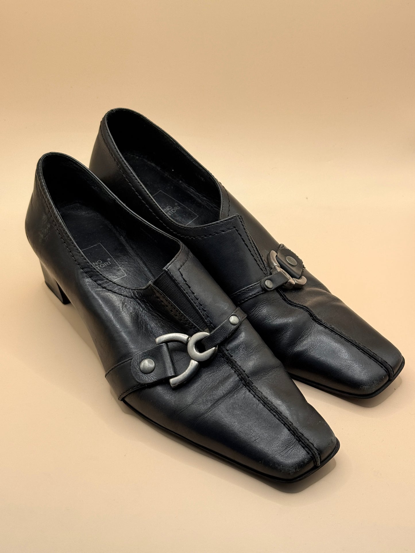 Gino Ventori Black Leather Low Heel Shoes Size 38