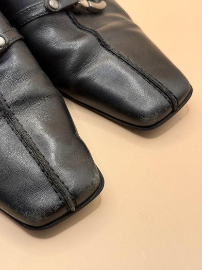 Gino Ventori Black Leather Low Heel Shoes Size 38