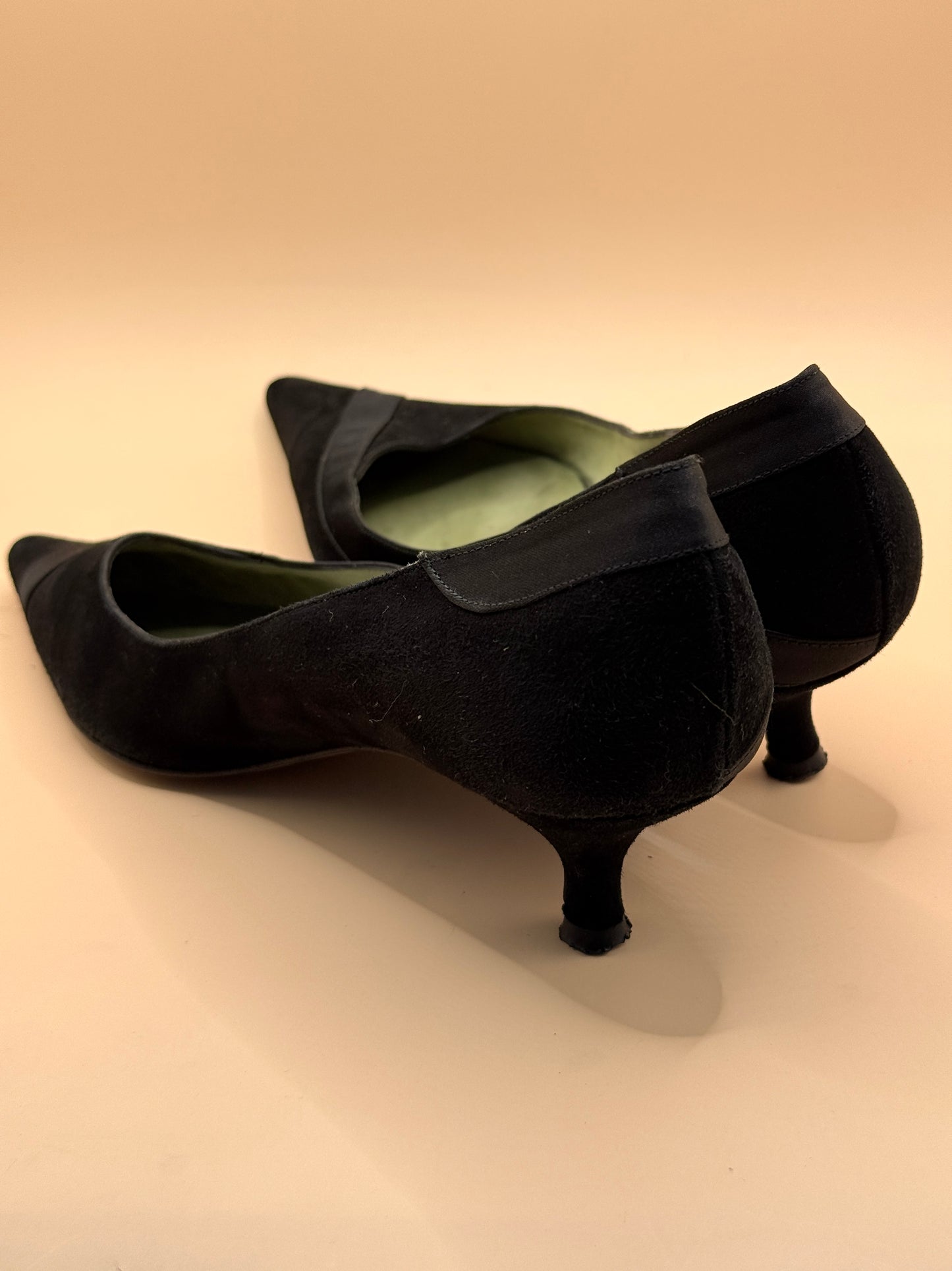 Rebecca Sanver Black Suede Kitten Heel Shoes Size 40