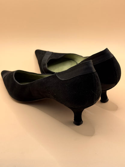 Rebecca Sanver Black Suede Kitten Heel Shoes Size 40