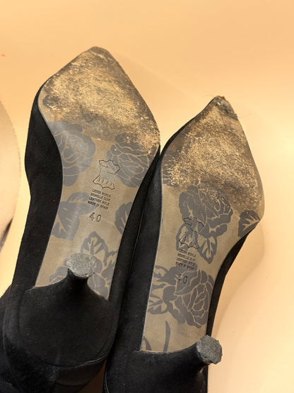 Rebecca Sanver Black Suede Kitten Heel Shoes Size 40