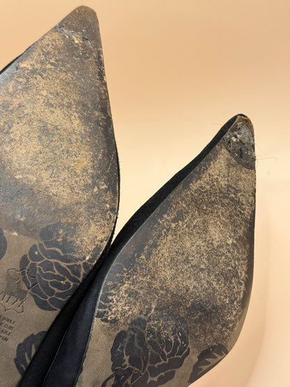 Rebecca Sanver Black Suede Kitten Heel Shoes Size 40