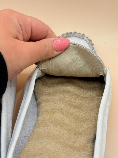 White Leather Embellished Moccasin Mules - Size 9