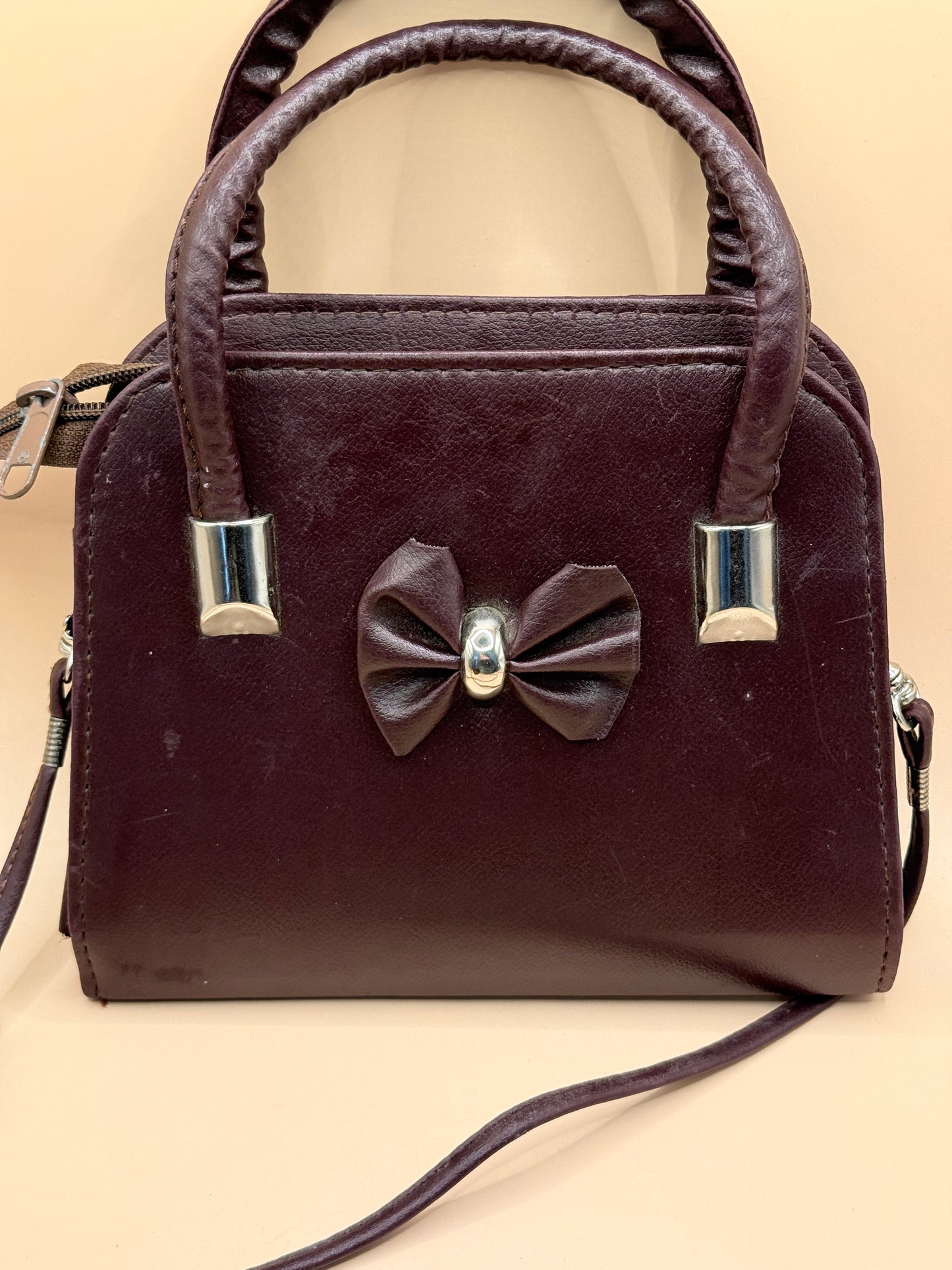 Brown Bow Detail Mini Handbag