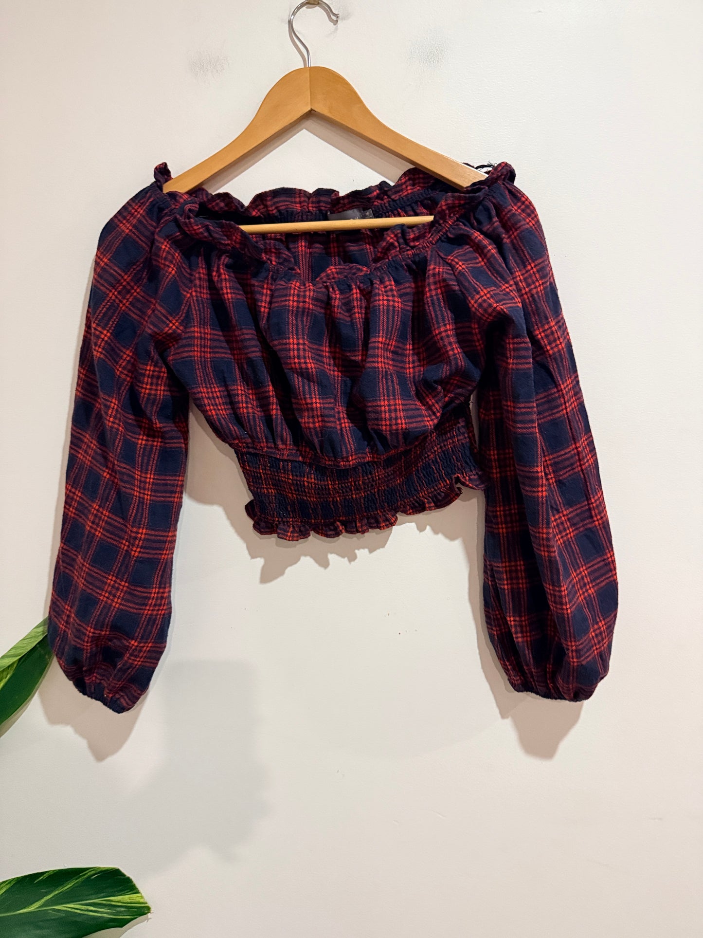 Mirrou Plaid Off-the-shoulder Crop Top Size 10