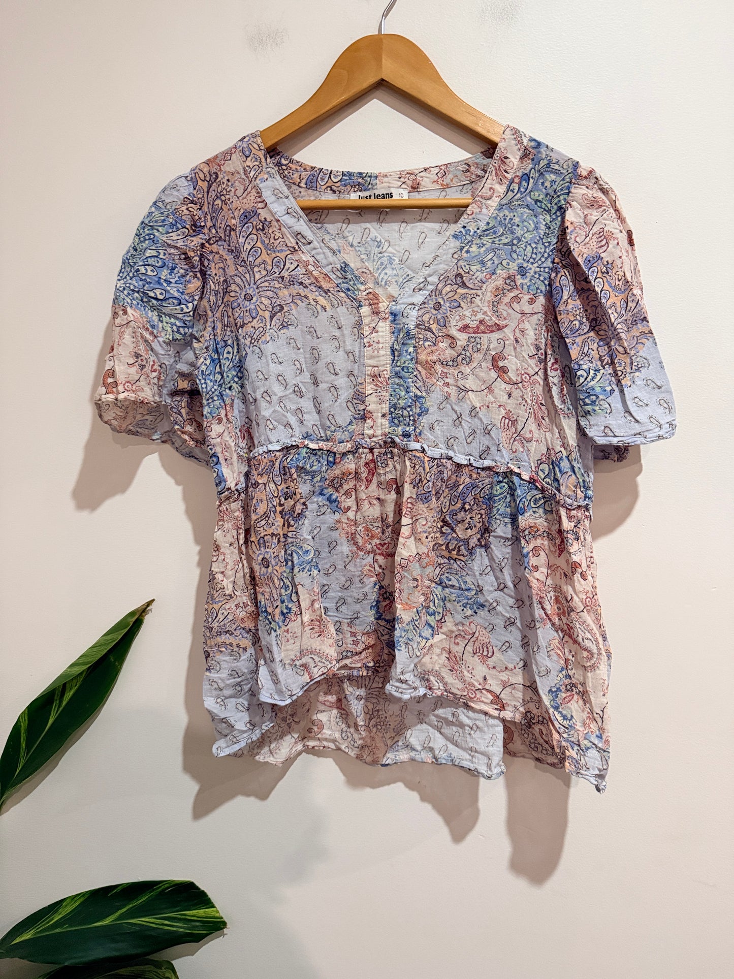 Just Jeans V-neck Flutter Sleeve Top Size 10