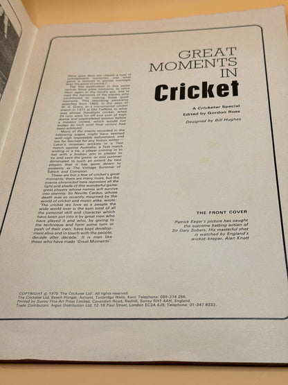 Great Moments in Cricket edited by Gordon Ross