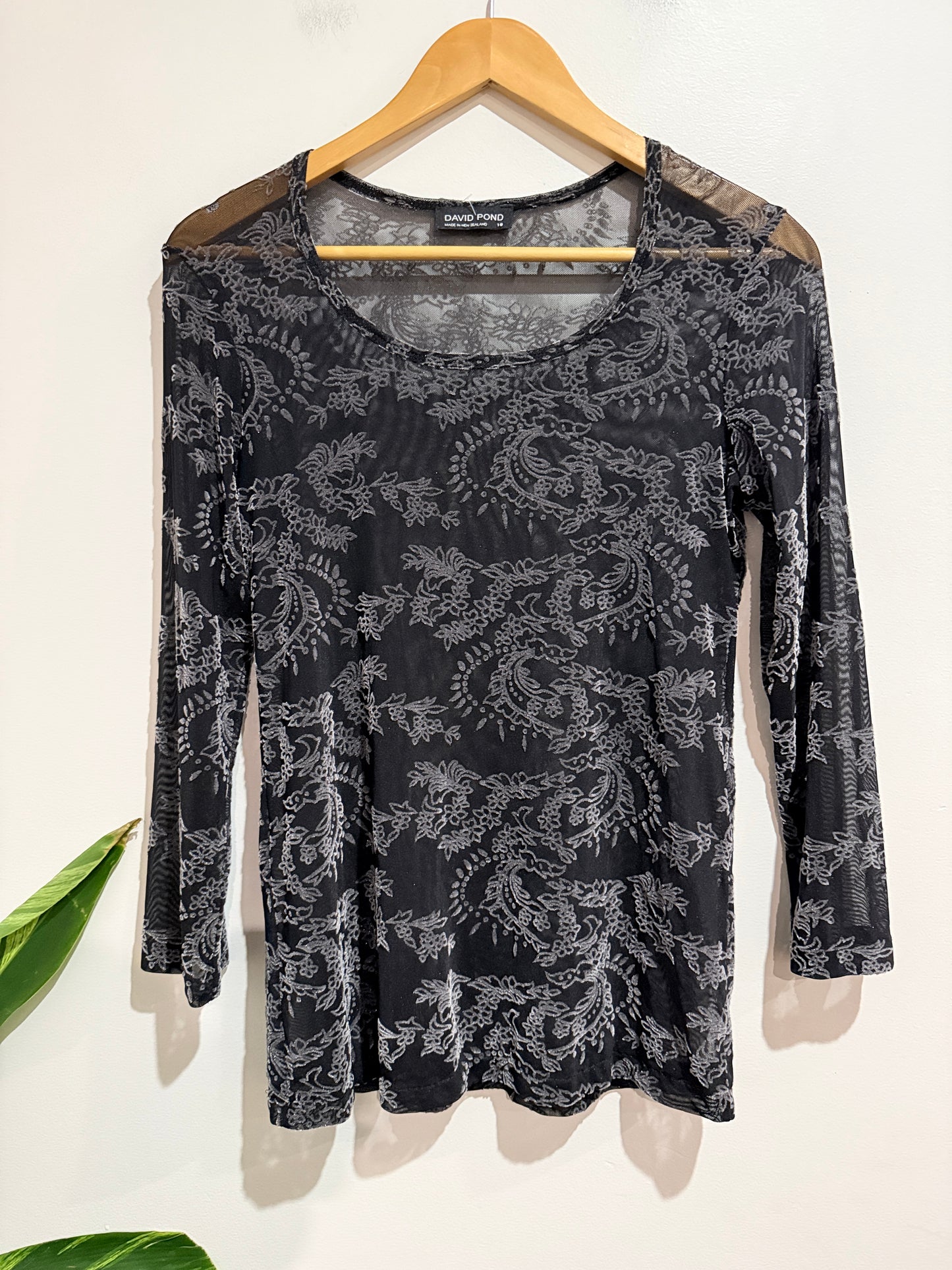 David Pond (NZ Made) Sheer Long-sleeve Top Size 10