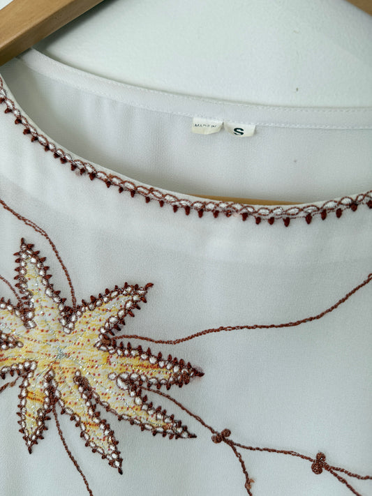 Brand Unknown Sheer Embroidered Shirt Size S | U/Arm to U/Arm 49cm