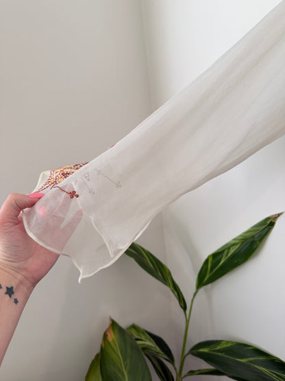 Brand Unknown Sheer Embroidered Shirt Size S | U/Arm to U/Arm 49cm