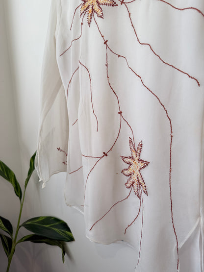 Brand Unknown Sheer Embroidered Shirt Size S | U/Arm to U/Arm 49cm