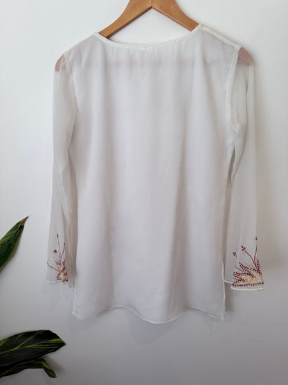 Brand Unknown Sheer Embroidered Shirt Size S | U/Arm to U/Arm 49cm