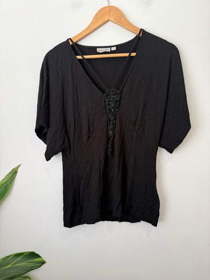 Susan Short-sleeve Beaded Shirt Size M